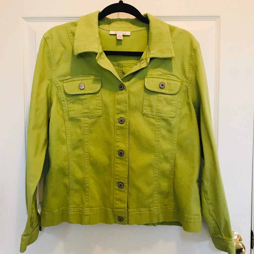 JM Collection Denim Jean Jacket Lime Green Size 14